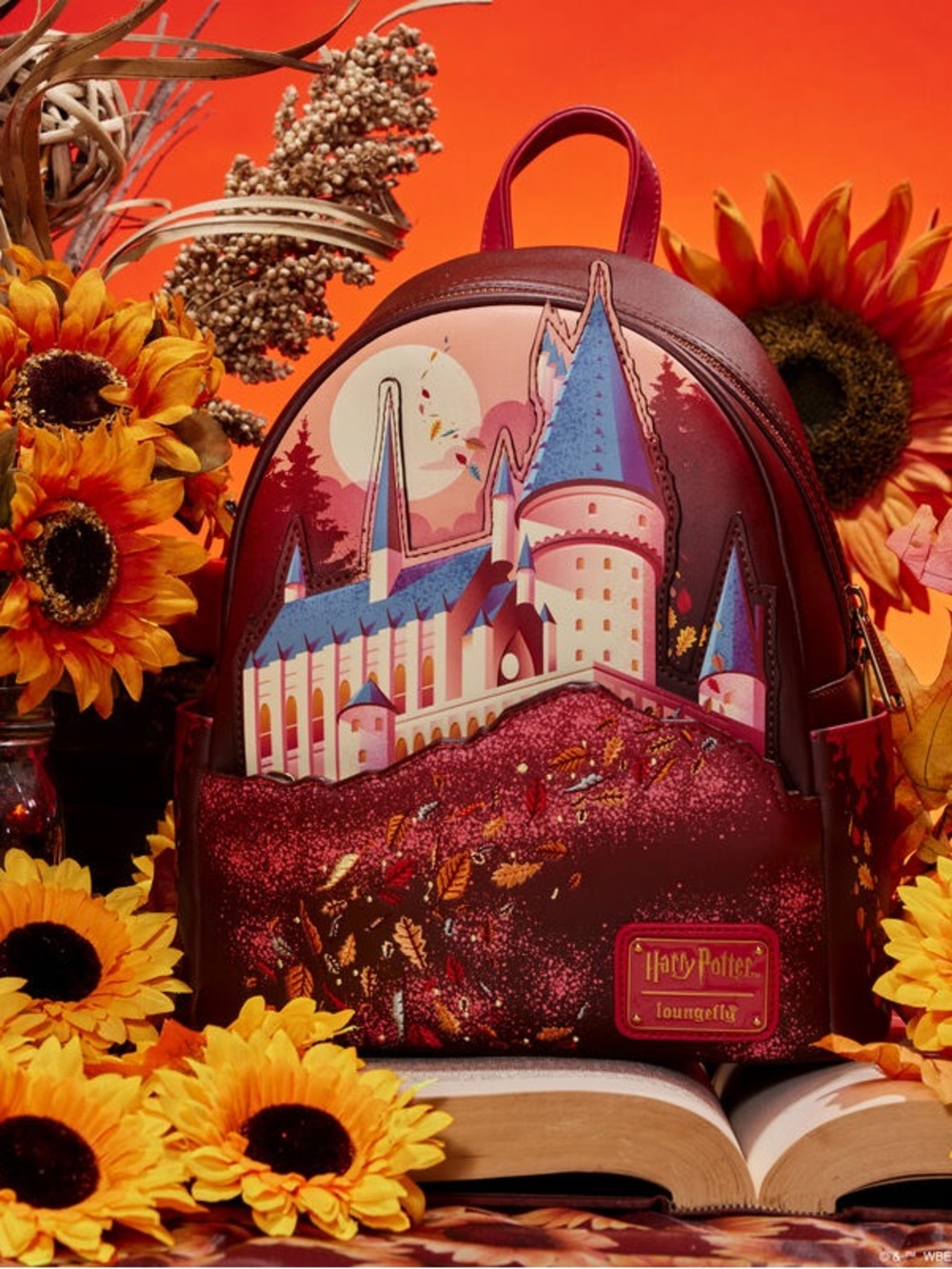 Warner Bros. burgundy and blue Hogwarts castle mini backpack